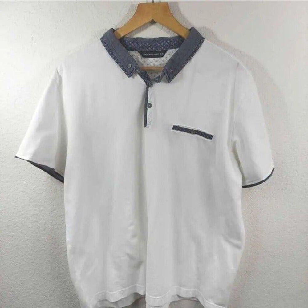 Cedarwood State Mens Polo Shirt White Blue Short Sleeve Pockets 100% Cotton XXL